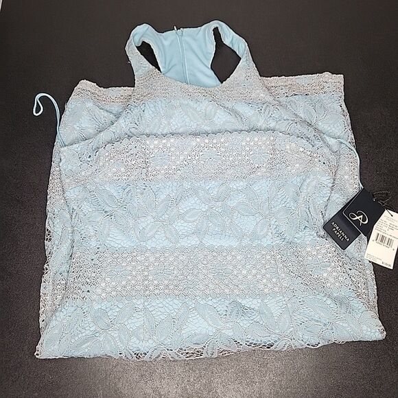 NWT New Adrianna Papell AP1D104164 Crew Neck Racer Short Lace Dress US Size 6 - Picture 3 of 8